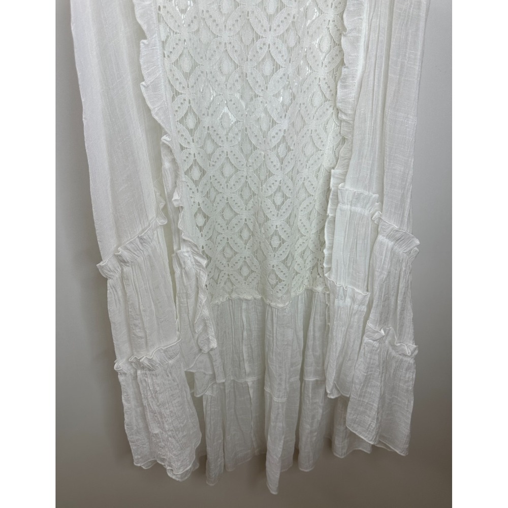 Shyanne White Open Front Tiered Ruffled Lace Duster Vest Large Country Boho - Picture 9 of 12